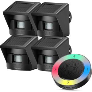image:imageTECKNET Solar Wireless Driveway Alarm with 2600FT Long Range amp 36 Melodies amp 5 Volumes and Supports 4 Zones Weatherproof Motion Sensor Alarm to Protect Inside Outside Property 1 Receiver 2 Sensor1 Carbon Black Receiver and 4 Sensor