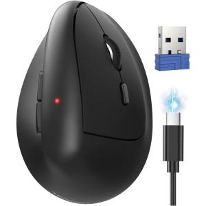 image:imageTECKNET Ergonomic Mouse Wireless Bluetooth Vertical Mouse BT5330 amp 24G Rechargeable 4800 DPI Optical Mouse with 6 Adjustable DPI Quiet Clicks USB A Receiver 6 Buttons  Wide CompatibilityBlack