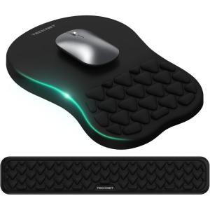 image:imageErgonomic Mouse Pad with Wrist RestKeyboard Pad and Mousepad with Wrist SupportMassage Design Effectively Relieves Carpal Tunnel Syndrome Suitable for Computers and LaptopsBlack