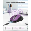 image:imageTECKNET Rechargeable Bluetooth Mouse  USB  BT50  BT30  Wireless Mouse Ergonomic 4Way Scroll Wheel Computer Mice 6Level 4800 DPI Silent Mice MultiDevice for ComputerLaptopMacBook GreyPurple