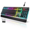 image:imageTECKNET Wireless Gaming Keyboard 2in1 24G Wireless amp Wired Rechargeable Keyboard 4000mAh Battery 15Zone RGB Computer Keyboard Metal Panel PC Gaming Keyboards Whisper Quiet Gaming Switchblack
