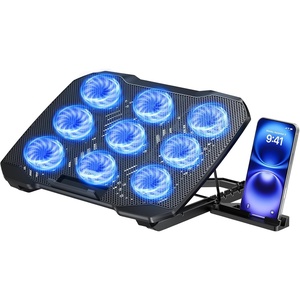 image:imageTECKNET Laptop Cooling Pad with Phone Stand 9 Quiet Fans with LED Lights 5 Height Adjustable amp 2 USB Ports Stepless Speed Control to 2600 RPM Laptop Cooler Laptop Cooling Stand for 12173 InchBlack