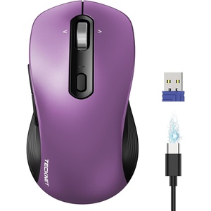 image:imageTECKNET Rechargeable Bluetooth Mouse  USB  BT50  BT30  Wireless Mouse Ergonomic 4Way Scroll Wheel Computer Mice 6Level 4800 DPI Silent Mice MultiDevice for ComputerLaptopMacBook GreyPurple