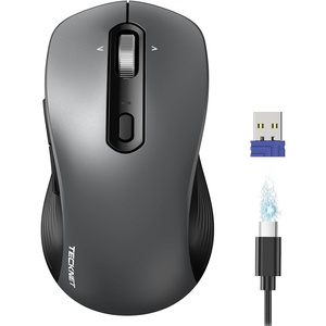 image:imageTECKNET Rechargeable Bluetooth Mouse  USB  BT50  BT30  Wireless Mouse Ergonomic 4Way Scroll Wheel Computer Mice 6Level 4800 DPI Silent Mice MultiDevice for ComputerLaptopMacBook GreyGrey