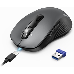 image:imageTECKNET Rechargeable Bluetooth Mouse  USB  BT50  BT30  Wireless Mouse Ergonomic 4Way Scroll Wheel Computer Mice 6Level 4800 DPI Silent Mice MultiDevice for ComputerLaptopMacBook GreyIron Gray