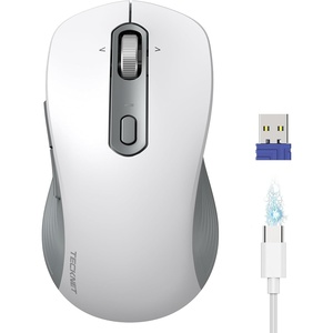 image:imageTECKNET Rechargeable Bluetooth Mouse  USB  BT50  BT30  Wireless Mouse Ergonomic 4Way Scroll Wheel Computer Mice 6Level 4800 DPI Silent Mice MultiDevice for ComputerLaptopMacBook GreyWhite
