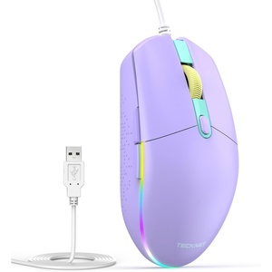 image:imageTECKNET Wired Mouse  USB Corded Mouse with RGB Backlit Full Size Optical Silent Mouse with Side ButtonsLED Plug and Play Wired Connection Office Mice for DesktopPCLaptopLight Purple