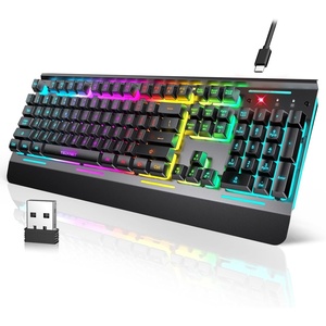 image:imageTECKNET Wireless Gaming Keyboard 2in1 24G Wireless amp Wired Rechargeable Keyboard 4000mAh Battery 15Zone RGB Computer Keyboard Metal Panel PC Gaming Keyboards Whisper Quiet Gaming Switchblack