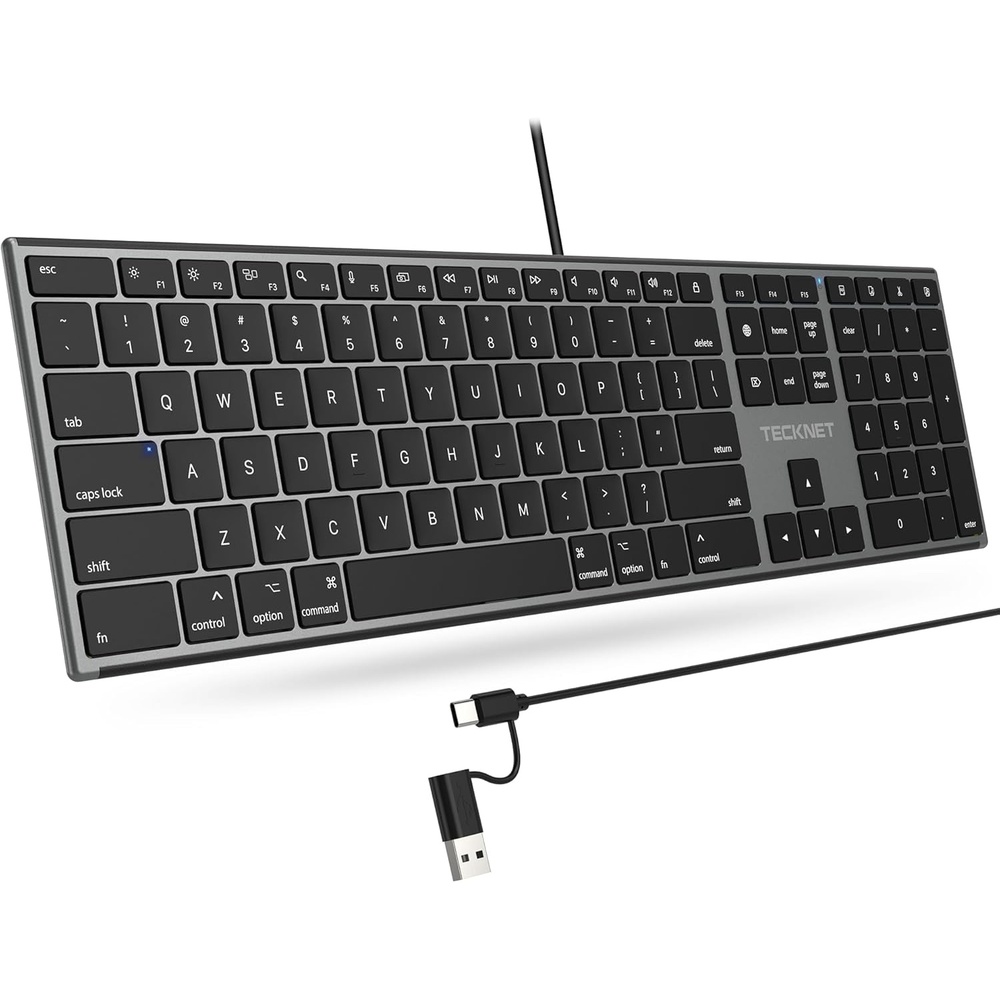 image:imageTECKNET Wired Keyboard for Mac UltraSlim Silent Keyboard with USB amp TypeC Dual Interface Full Size with Numeric Keypad Compatible with Apple MacBook ProAir iMac ProminiGrey and Black