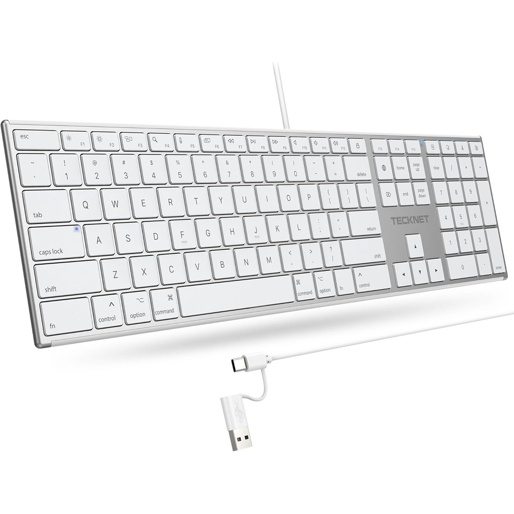 image:imageTECKNET Wired Keyboard for Mac UltraSlim Silent Keyboard with USB amp TypeC Dual Interface Full Size with Numeric Keypad Compatible with Apple MacBook ProAir iMac ProminiSliver and White