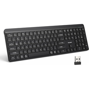 image:imageTECKNET Bluetooth Keyboard Rechargeable 24G Wireless Keyboard FullSize Ergonomic Cordless Silent Computer Keyboard SpillResistant Quiet Typing Stable Connection for PCLaptopComputerPhoneBlack