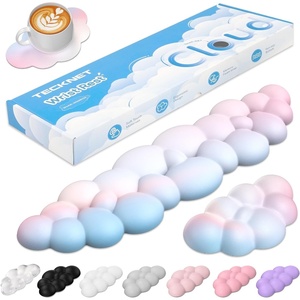 image:imageTECKNET Cloud Keyboard Wrist Rest Set Cloud Wrist Rest with NonSlip Base PU Leather Wrist Pad for Keyboard with Ergonomic Memory Foam for Computer Laptop Office Gaming and Pain Relief WhiteRainbow