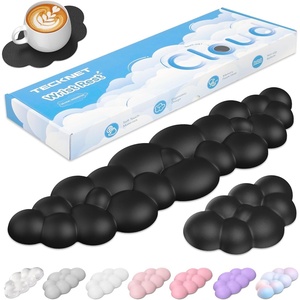image:imageTECKNET Cloud Keyboard Wrist Rest Set Cloud Wrist Rest with NonSlip Base PU Leather Wrist Pad for Keyboard with Ergonomic Memory Foam for Computer Laptop Office Gaming and Pain Relief WhiteBlack
