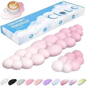 image:imageTECKNET Cloud Keyboard Wrist Rest Set Cloud Wrist Rest with NonSlip Base PU Leather Wrist Pad for Keyboard with Ergonomic Memory Foam for Computer Laptop Office Gaming and Pain Relief WhiteGradient Pink