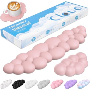 image:imageTECKNET Cloud Keyboard Wrist Rest Set Cloud Wrist Rest with NonSlip Base PU Leather Wrist Pad for Keyboard with Ergonomic Memory Foam for Computer Laptop Office Gaming and Pain Relief WhiteLight Pink
