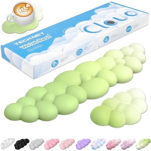 image:imageTECKNET Cloud Keyboard Wrist Rest Set Cloud Wrist Rest with NonSlip Base PU Leather Wrist Pad for Keyboard with Ergonomic Memory Foam for Computer Laptop Office Gaming and Pain Relief WhiteGradient Green