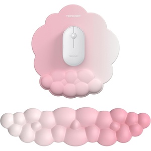 image:imageTECKNET Cloud Mouse Pad with Wrist Rest Ergonomic Cloud Wrist Rest with NonSlip Base PU Leather Memory Foam Mouse Pad Wrist Support for Keyboard and Mouse Pain Relief for Typing Gaming WhitePink