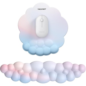 image:imageTECKNET Cloud Mouse Pad with Wrist Rest Ergonomic Cloud Wrist Rest with NonSlip Base PU Leather Memory Foam Mouse Pad Wrist Support for Keyboard and Mouse Pain Relief for Typing Gaming WhiteRainbow