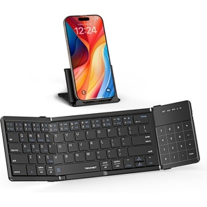 image:imageTECKNET Foldable Bluetooth Keyboard with Touchpad Portable Folding Wireless Keyboard for iPad Tablet Laptop Connect Up to 3 Devices Rechargeable Travel Keyboard for iOS Android Win BlackAll Black