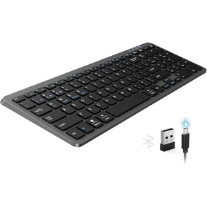 image:imageTECKNET Rechargeable Bluetooth Slim Wireless Keyboards  USBBT Compact Keyboard with Number Pad Multi Devices Easy Switch Low Profile Flat Keyboards for Laptop Computer MacBook Mac WindowsBlack