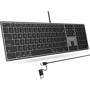 image:imageTECKNET Wired Keyboard for Mac UltraSlim Silent Keyboard with USB amp TypeC Dual Interface Full Size with Numeric Keypad Compatible with Apple MacBook ProAir iMac ProminiGrey and Black
