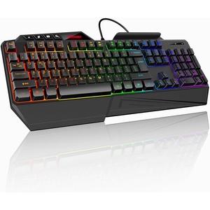 image:imageTECKNET Wired RGB Gaming Keyboard  26Key AntiGhosting 13 Lighting Modes SpillResistant 108 Membrane Keys Plug amp Play  with Ergonomic Wrist Rest amp Phone Holder for WindowsMac BlackBlack