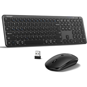 image:imageTECKNET Wireless Bluetooth Keyboard and Mouse Combo24G USB  Dual BT Rechargeable Keyboard Mouse Set Full Size Quiet Slim Keyboards and Mice for Laptop PC iPad Desktop BlackBlack