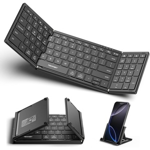 image:imageTECKNET Wireless Foldable Bluetooth Keyboard Rechargeable Portable Keyboards for Travel with Number Pad FullSize Connect Up to 3 Devices for iPad Tablet Smartphone Laptop PC Windows GreyBLACK