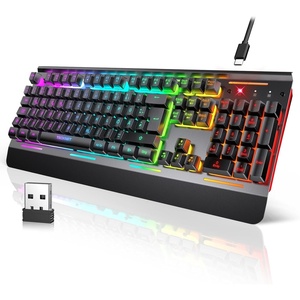 image:imageTECKNET Wireless Gaming Keyboard 2in1 24G Wireless amp Wired Computer Keyboard 15Zone RGB Backlight 4000mAh Rechargeable Battery 25 Antighosting Keys Metal PanelWhisper Quiet Gaming Switch