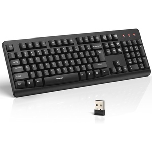 image:imageTECKNET Wireless Keyboard 24G Silent FullSize USB Keyboard with Number Pad Ergonomic Keys amp Adjustable Feet Compatible with Laptop PC Desktop Notebook Windows 111087 BlackBlack