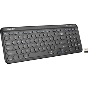 image:imageTECKNET Wireless Keyboard Bluetooth amp 24G USB Up to 4Device Connection USB C Rechargeable Battery Quiet Typing Compact Layout 7 Ergonomic Tilt Compatible with WindowsAndroidiOS BlackBlack