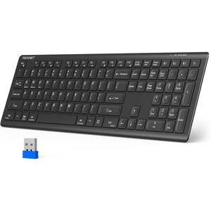 image:imageTECKNET Wireless Keyboard Rechargeable 24G UltraSlim Full Size Wireless Keyboard Quiet Typing for PCLaptopSmart TVPhone Adjustable Stand 12 Multimedia Keys Black