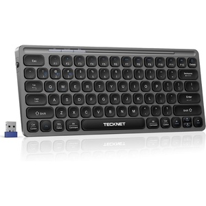 image:imageTECKNET Wireless Keyboard Rechargeable Bluetooth Keyboard 3Device Free Switching 24GBT Quiet Typing Lightweight amp Portable Compact Keyboard Compatible with Windows macOS Android GrayGray