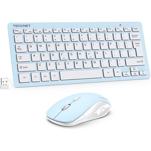 image:imageTECKNET Wireless Keyboard and Mouse Combo Mini Cordless Computer Keyboard and Mouse Set 24GHz Silent Adjustable 1600 DPI Quiet Click LagFree for Computer Laptop PC Windows Mac Chrome OSBlue  White