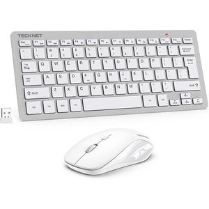 image:imageTECKNET Wireless Keyboard and Mouse Combo Mini Cordless Computer Keyboard and Mouse Set 24GHz Silent Adjustable 1600 DPI Quiet Click LagFree for Computer Laptop PC Windows Mac Chrome OSSilver White