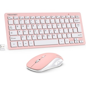 image:imageTECKNET Wireless Keyboard and Mouse Combo Mini Cordless Computer Keyboard and Mouse Set 24GHz Silent Adjustable 1600 DPI Quiet Click LagFree for Computer Laptop PC Windows Mac Chrome OSLIGHT PINK