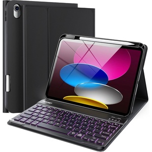 image:imageTECKNET for iPad A16 11th10th Generation Case with Keyboard 7 Color Backlight Detachable Wireless Bluetooth Keyboard Case with Pencil Holder for iPad 20252022 Thin amp Light BlackStandard