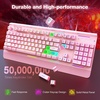 image:imageTECKNET Gaming Keyboard USB Wired Computer Keyboard 15Zone RGB Illumination IP32 Water Resistance 25 Antighosting Keys AllMetal Panel Whisper Quiet Gaming SwitchPink