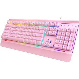 image:imageTECKNET Gaming Keyboard USB Wired Computer Keyboard 15Zone RGB Illumination IP32 Water Resistance 25 Antighosting Keys AllMetal Panel Whisper Quiet Gaming SwitchPink