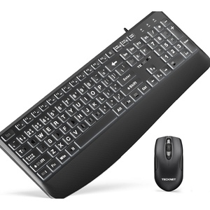 image:imageTECKNET Wired Keyboard and Mouse Combo 7 Color Backlit Large Print Ergonomic Keyboard with Wrist Rest USB Plug amp Play Silent Keyboard Mouse Set for Computer Mac Laptop PC Windows