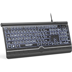 image:imageTECKNET Wired Keyboard and Mouse Combo 7 Color Backlit Large Print Ergonomic Keyboard with Wrist Rest USB Plug amp Play Soft Typing Silent Keyboard Mouse Set for ComputerWindows Mac