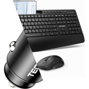 image:imageTECKNET Wireless Keyboard and Mouse Combo Ergonomic 24G Ergonomic Keyboard and Mouse with Wrist Rest amp Phone Tablet Holder