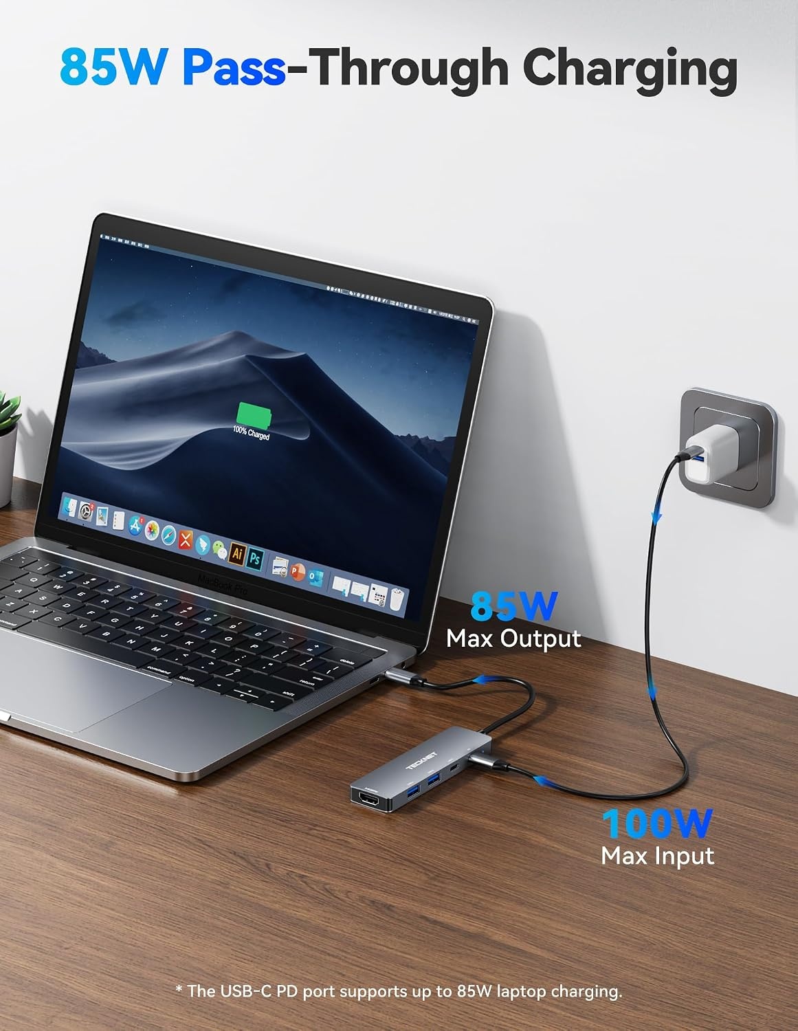 image:imageTECKNET USB C Hub 4K60Hz 5in1 USBC to HDMI Adapter with 100W Power Delivery USBCUSBA 30 Data Ports HDMI to USB C Multiport Adapter for MacBook iPad iPhone Nintendo Switch Steam Deck USB HubGrey