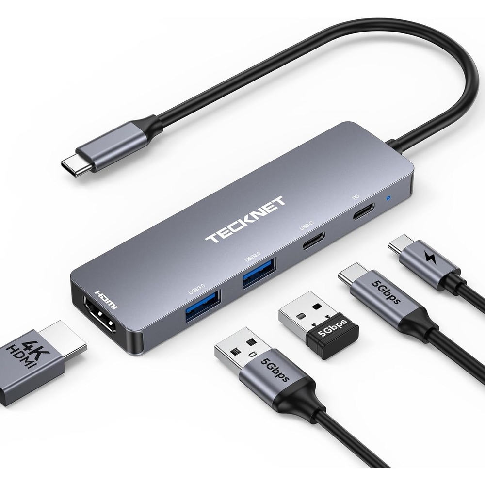 image:imageTECKNET USB C Hub 4K60Hz 5in1 USBC to HDMI Adapter with 100W Power Delivery USBCUSBA 30 Data Ports HDMI to USB C Multiport Adapter for MacBook iPad iPhone Nintendo Switch Steam Deck USB HubGrey