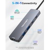 image:imageTECKNET USB C Hub 4K60Hz 5in1 USBC to HDMI Adapter with 100W Power Delivery USBCUSBA 30 Data Ports HDMI to USB C Multiport Adapter for MacBook iPad iPhone Nintendo Switch Steam Deck USB HubGrey