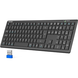 image:imageTECKNET Bluetooth Keyboard Rechargeable 4Device Free Switching 24GBT UltraSlim Full Size Wireless Keyboard Quiet Typing for PCLaptopSmart TVPhone Adjustable Stand 12 Multimedia KeysBlack