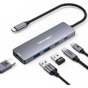 image:imageTECKNET USB C Hub 4K60Hz 5in1 USBC to HDMI Adapter with 100W Power Delivery USBCUSBA 30 Data Ports HDMI to USB C Multiport Adapter for MacBook iPad iPhone Nintendo Switch Steam Deck USB HubGrey