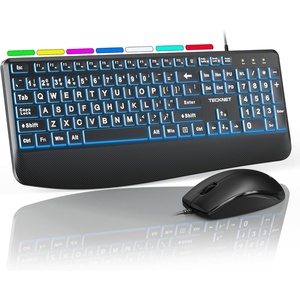 image:imageTECKNET Wired Keyboard and Mouse Combo 7 Color Backlit Large Print Ergonomic Keyboard with Wrist Rest Soft Typing USB Plug amp Play Silent Keyboard Mouse Set for Computer WindowsMac Laptop PC