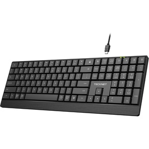 image:imageTECKNET Wired Keyboard UltraSlim USB Keyboard with ScissorSwitch Silent Keys Mechanical Feeling Kyeboard Ergonomic Foldable Stand Plug and Play for PCLaptopMac