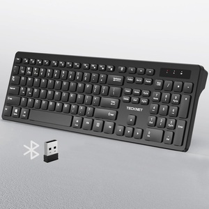 image:imageTECKNET Wireless Keyboards Full Size Bluetooth24G USB for Windows Black  External Cordless Computer Keyboard with Number Pad Multi Device for PC Desktop Laptop Chromebook AAA Battery OperatedBlack
